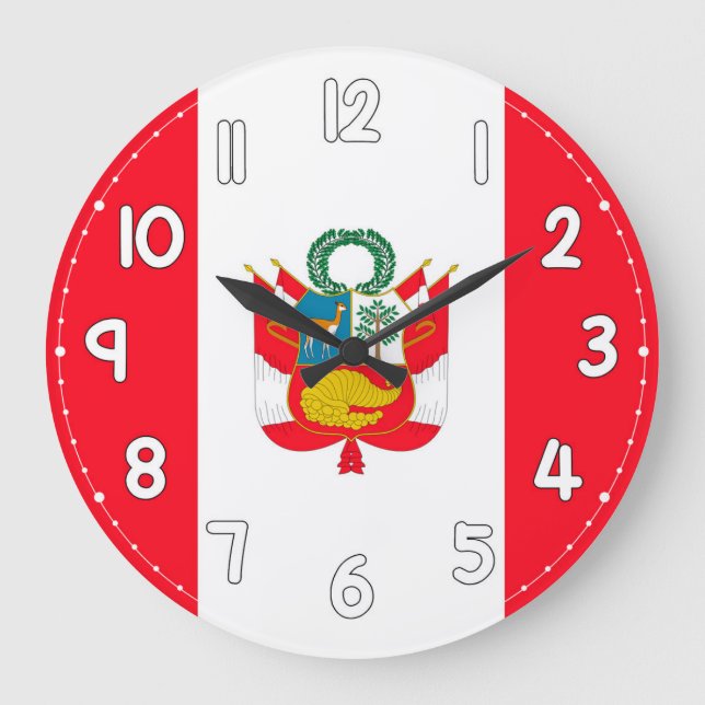 Relógio Grande Peru Flag Wall Clock – Patriotic home Decor (Frente)