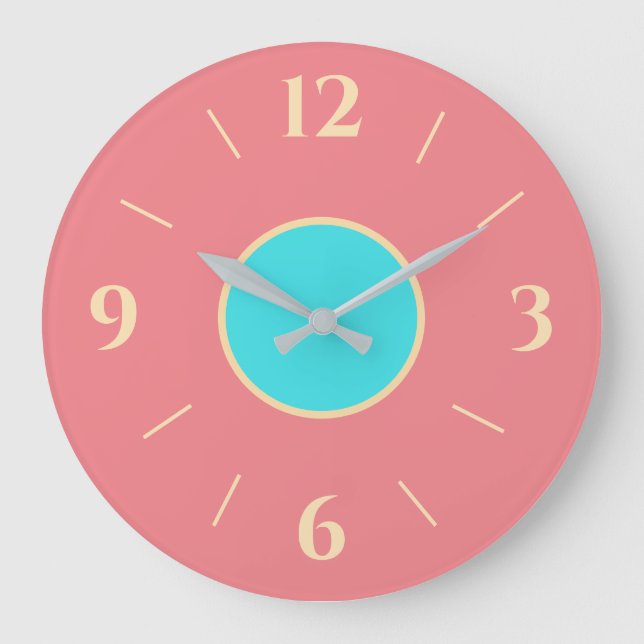 Relógio Grande Pêssego com Aqua Center e Limon No's Wall Clock (Frente)