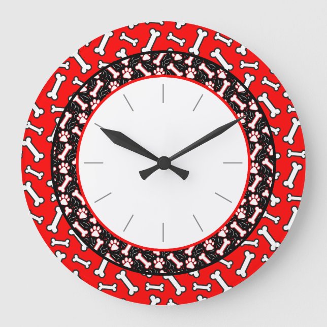 Relógio Grande Pet Lover's Dog Bone and Paw Print (Frente)