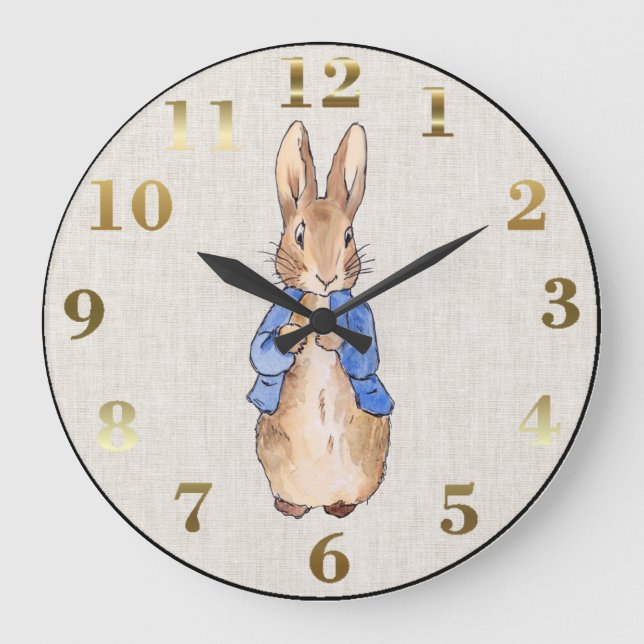 Relógio Grande Peter o Rabbit Beige Linen Fundo (Frente)