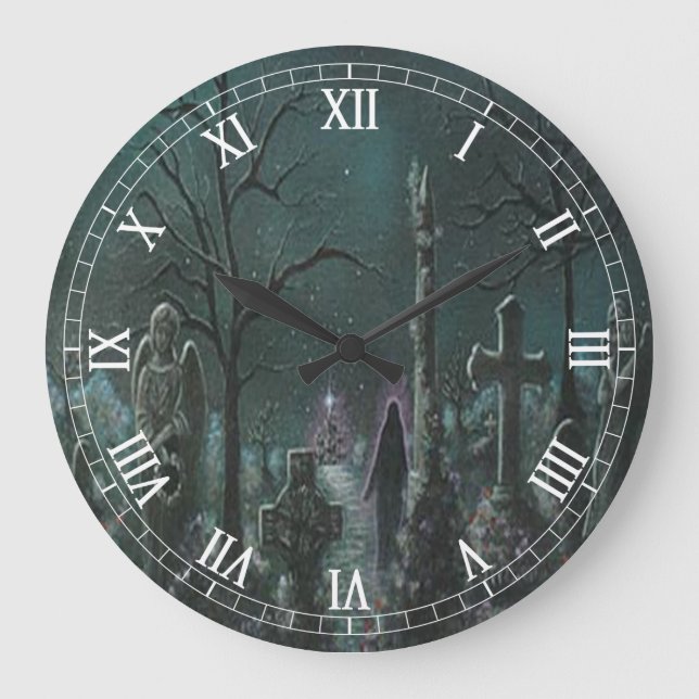 Relógio Grande Phantom Graveyard Round Roman Numerals Clock (Frente)