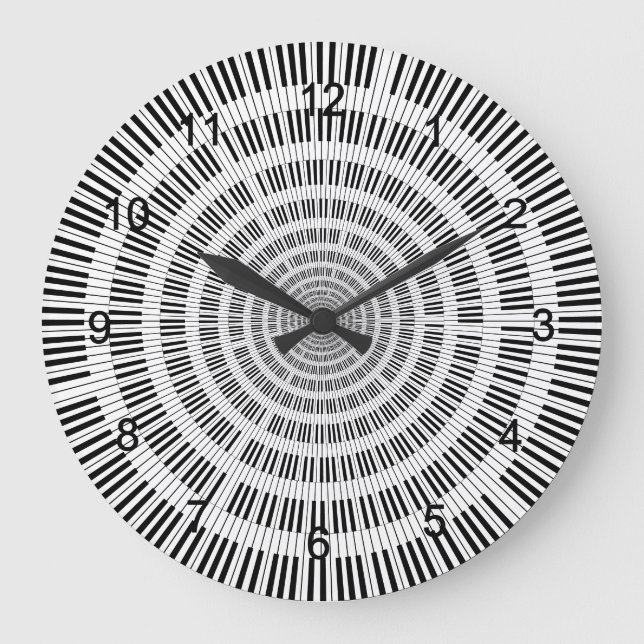 Relógio Grande Piano Keys Black and White Large Clock (Frente)