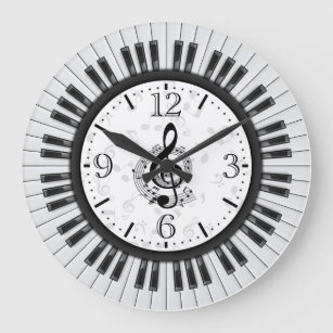 Relógio Grande Piano Keys Musical Notes Wall Clock