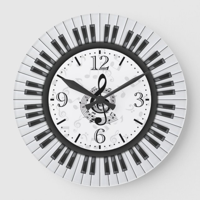 Relógio Grande Piano Keys Musical Notes Wall Clock (Frente)