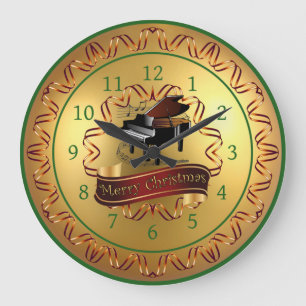 Relógio Grande Piano ~ Rolagem Musical ~ Dourado "Feliz Natal" 