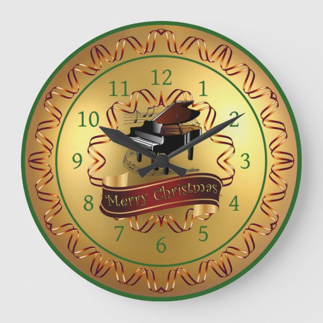 Relógio Grande Piano ~ Rolagem Musical ~ Dourado "Feliz Natal"  (Frente)