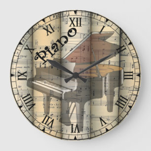 Relógio Grande Piano Transparente ~ Vintage Sheet Music ~