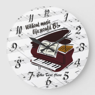 Relógio Grande Piano - Without Music Life Would B Flat Wall Clock