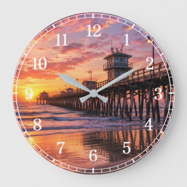 Relógio Grande Pier Wall Clock — Coastal Landscape Design (Frente)