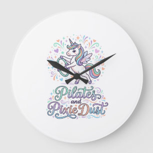 Relógio Grande Pilates de Unicórnio e Poeira de Fada Fundo Branco