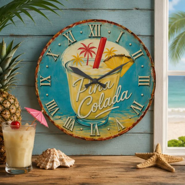 Relógio Grande Piña Colada Tropical Cocktail Beach (Criador carregado)