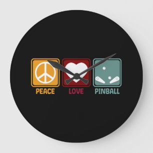 Relógio Grande Pinball Machine Peace Love Slogan Funny Retro