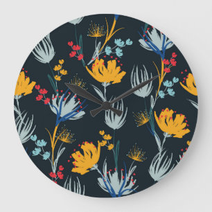 Relógio Grande Pincel Floral Contrastada: Preto Sem Vista