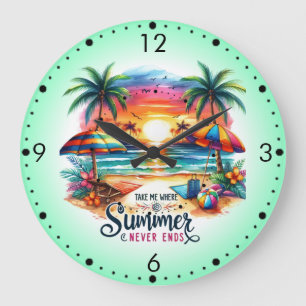 Relógio Grande Pincelada de Férias de Verão Pôr do Sol na Praia-3