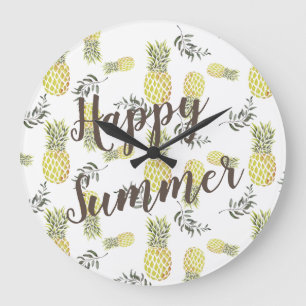 Relógio Grande PINEAPPLE verde-amarelo e Dourado FELIZ VERÃO