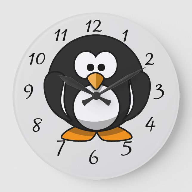Relógio Grande Pinguim animado bonito (Frente)