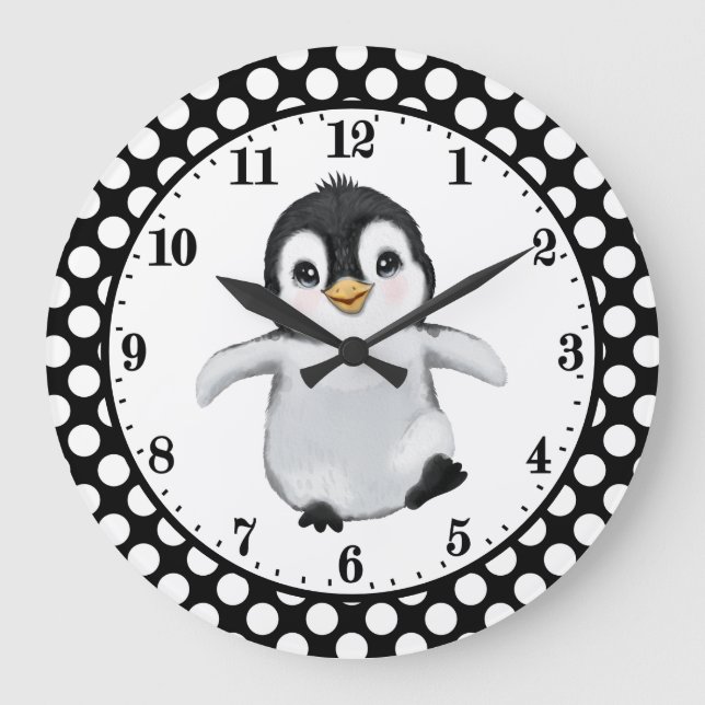 Relógio Grande Pinguim bonitinho amante animal Large Clock (Frente)