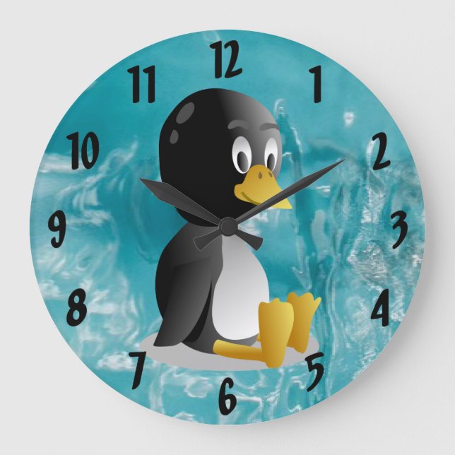 Relógio Grande Pinguim Cartoon Wall Clock (Frente)
