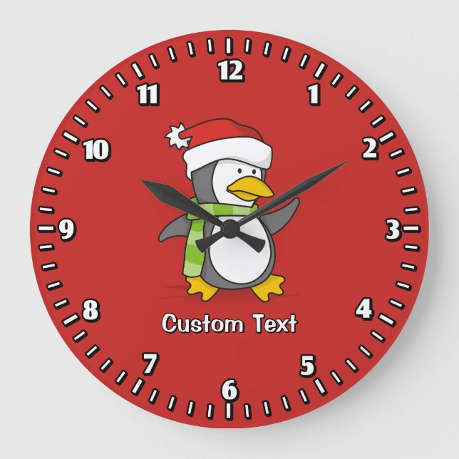 Relógio Grande Pinguim de Natal andando na neve (Frente)