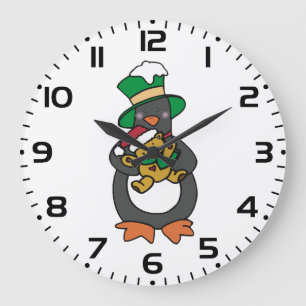 Relógio Grande Pinguim Irlandês Segurando Urso de Pelúcia de Nata