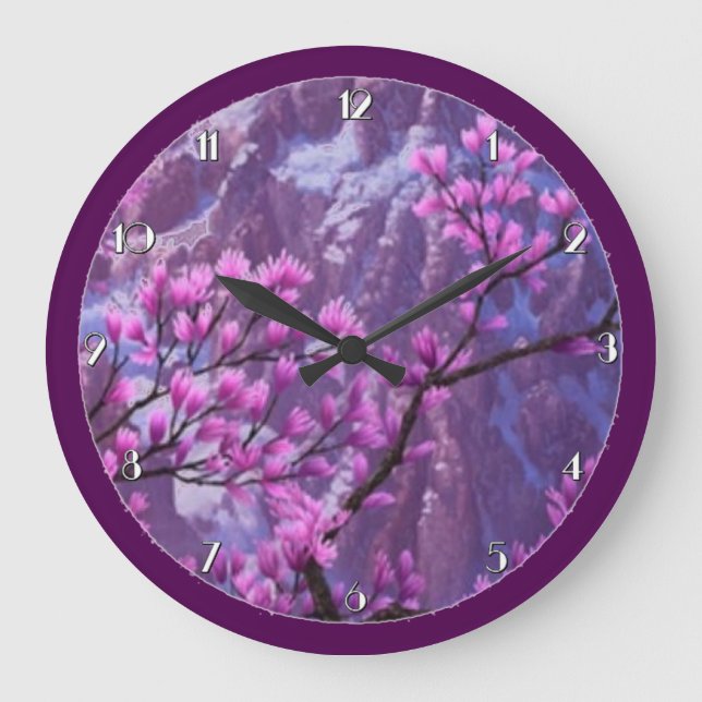 Relógio Grande Pink Blossomo Floral Wall Clock (Frente)