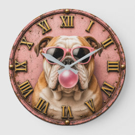Relógio Grande Pink Bubble Gum Bulldog with Sunglasses