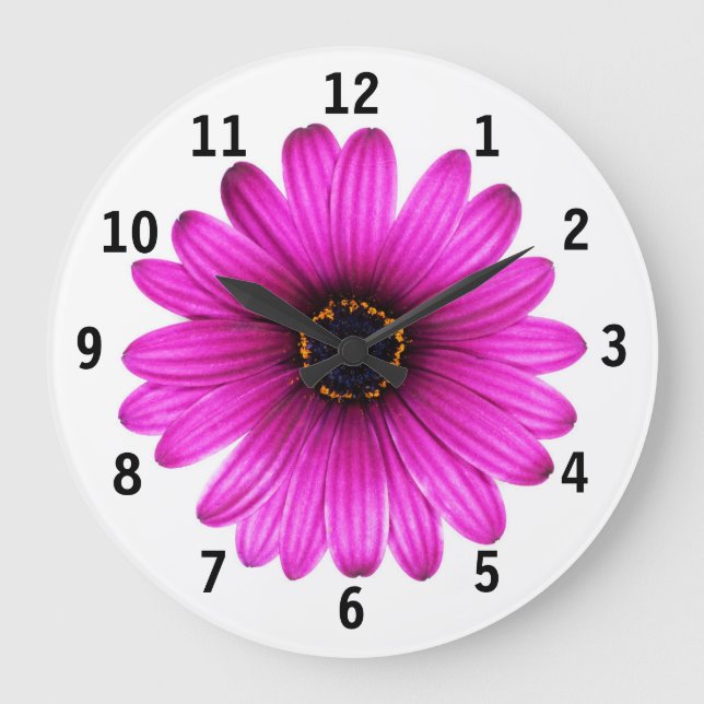 Relógio Grande Pink daisy flower Clock (Frente)