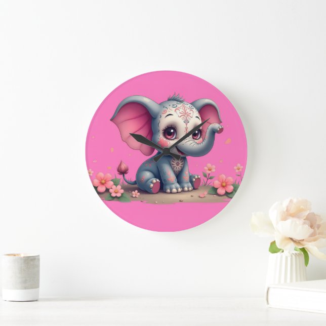 Relógio Grande Pink Elephant Clock (Lar)