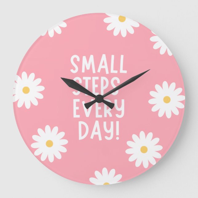 Relógio Grande Pink Floral Inspiration – Small Steps Every Day (Frente)