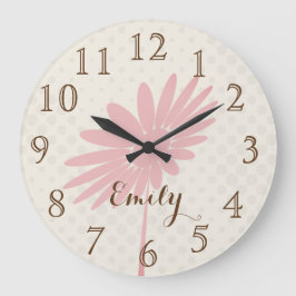 Relógio Grande Pink Flower Nursery Kids Room Add Name Wall Clock