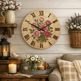 Relógio Grande Pink Garden Flowers Wall Clock