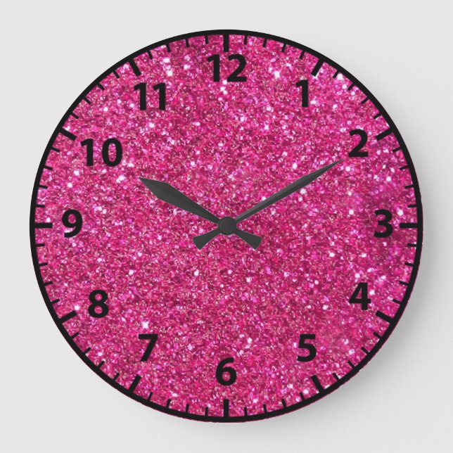 Relógio Grande Pink Glitter Girl's Room Wall Clock (Frente)