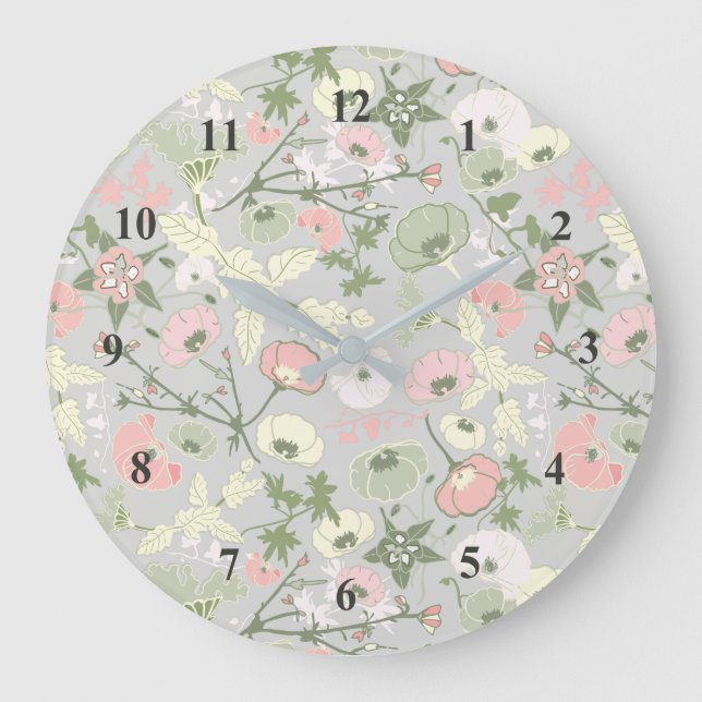 Relógio Grande Pink Green Gray Floral Flower Girl Pattern (Frente)