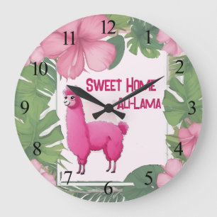 Relógio Grande Pink Happy Smiling Lama