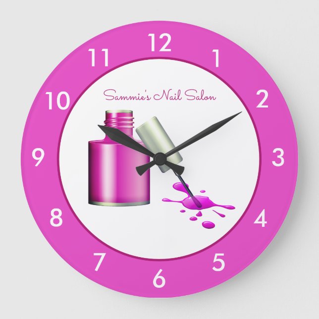 Relógio Grande Pink Nail Salon Custom Large Clock (Frente)