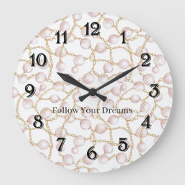 Relógio Grande Pink Pearls Gold Chain