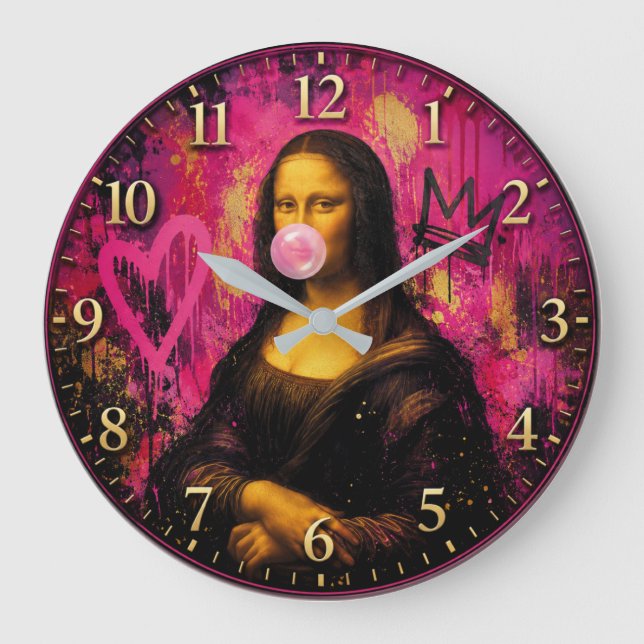 Relógio Grande Pink Pop Art Mona Lisa (Frente)