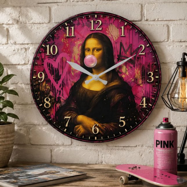 Relógio Grande Pink Pop Art Mona Lisa (Criador carregado)