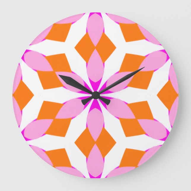 Relógio Grande  Pink Purple and Orange Floral Geometric  (Frente)