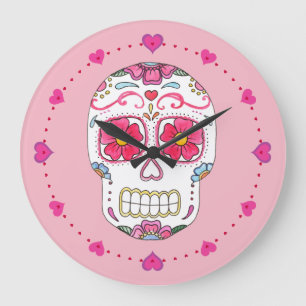 Relógio Grande Pink Sugar Skull Wall Clock