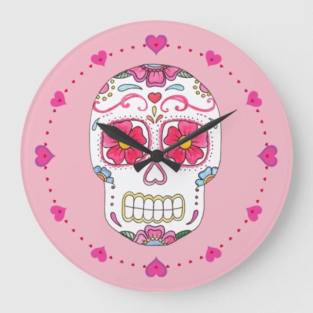 Relógio Grande Pink Sugar Skull Wall Clock (Frente)