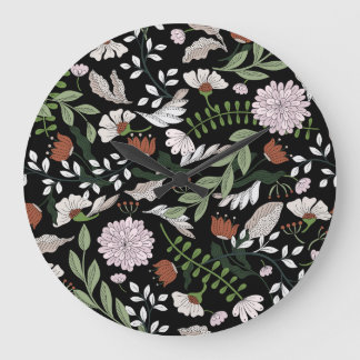 Relógio Grande Pintadas Mãos Antigas Flores De Engrenagem