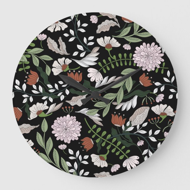 Relógio Grande Pintadas Mãos Antigas Flores De Engrenagem (Frente)