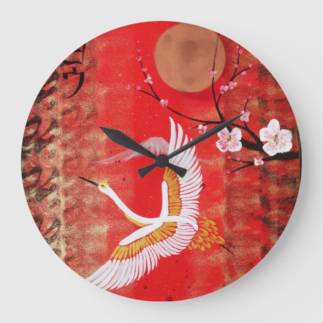 Relógio Grande Pintor vermelho sakura japonês (Frente)