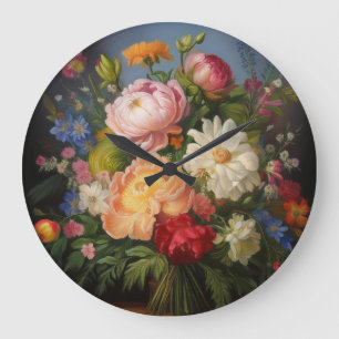 Relógio Grande Pintura a óleo de Peônias