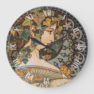 Relógio Grande Pintura da Menina do Cabelo com Hera por Alphonse 