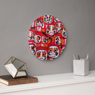 Relógio Grande Pintura de bonecas Daruma japonesas por Alfred Fox