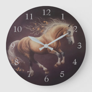 Relógio Grande Pintura De Pastel De Cavalo Corrente