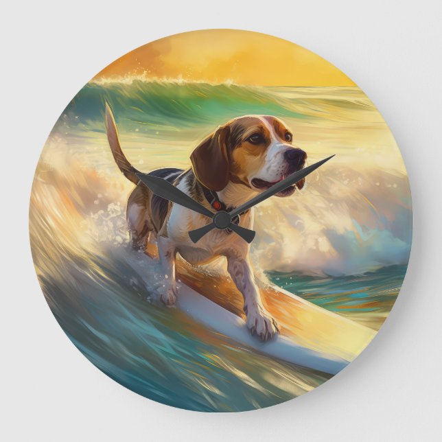 Relógio Grande Pintura de Surf da Praia Beagle (Frente)