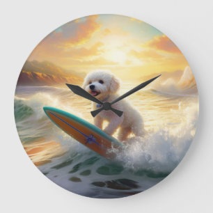 Relógio Grande Pintura de Surf na Praia de Bichon Frise